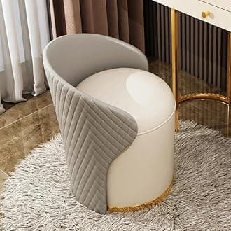 T&T Co Light Luxury 360 Degree Rotating Makeup Bench Bedroom Dressing Table With Backrest Round Stool Storage Ottoman Vanity Chair (Design 3, 1 Stool)