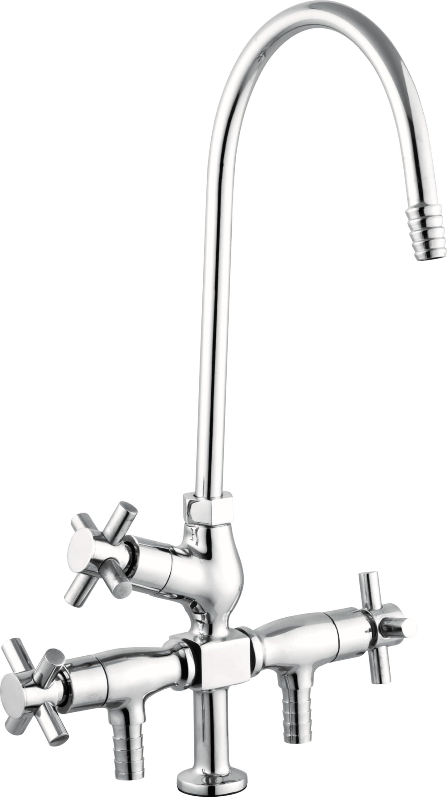 Kamal Full Brass Lab Three Way Tap | Three Outlet Tap - with 360 Degree Swivel Brass Spout | Deck Mount Installation Type - Silver