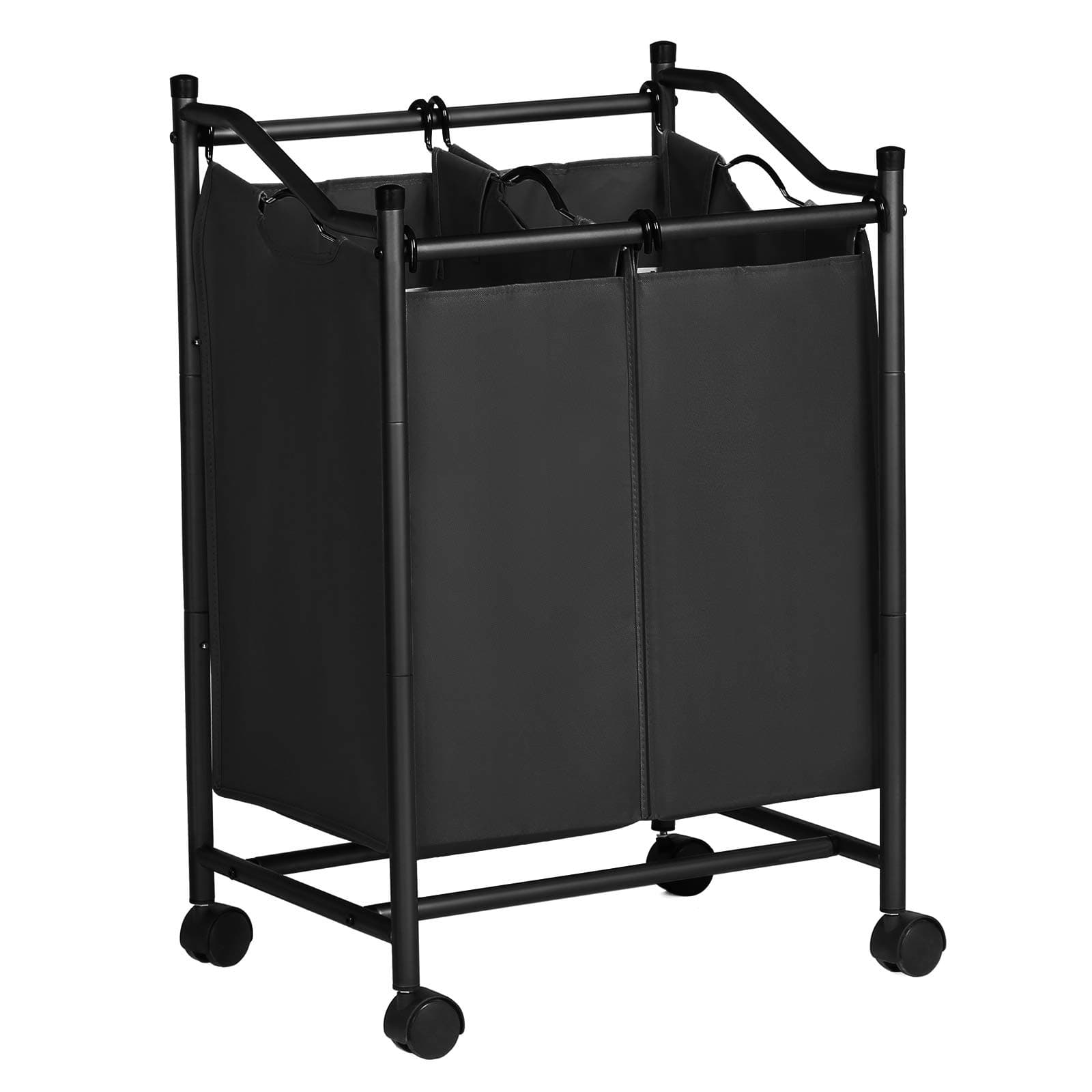 SONGMICS 2 Bag Rolling Laundry Sorter, Laundry Basket on Wheels, Hamper with Removable Bags, Total Capacity 90L, Black LSF002BK, 50,5 x 79,9 x 41 cm (B x H x T)