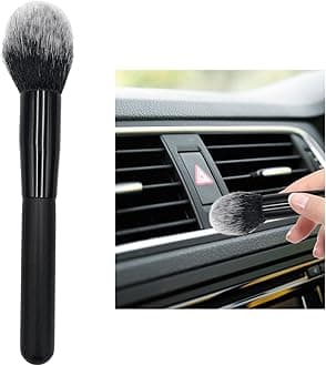Ziciner Car Detailing Brush, Curved Soft Bristles Auto Removal Dust Collectors, Universal Vehicle Dashboard, Air Conditioner Vents etc Interior Cleaning Tool Accessory (Long-Black/White