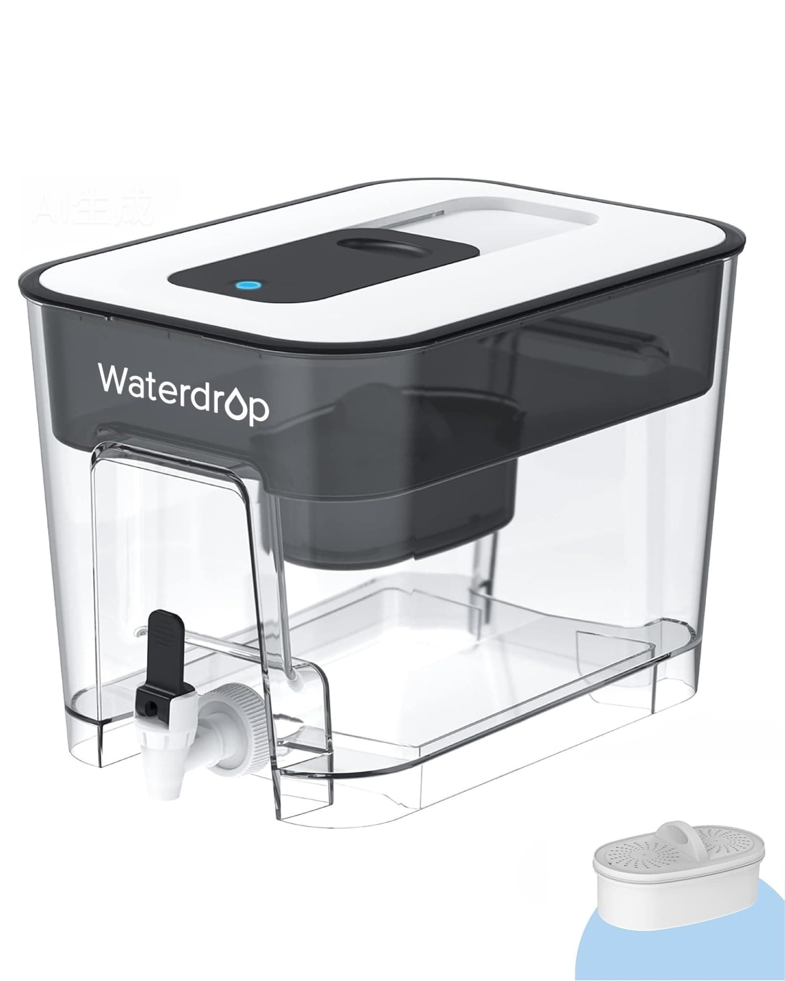 Waterdrop 40-Cup Large Water Filter Dispenser with 1 Filter, 200-Gallon Long-Life, for Home and Office, 5X Times Lifetime, Reduces Chlorine, PFOA/PFOS and More, BPA Free, Black