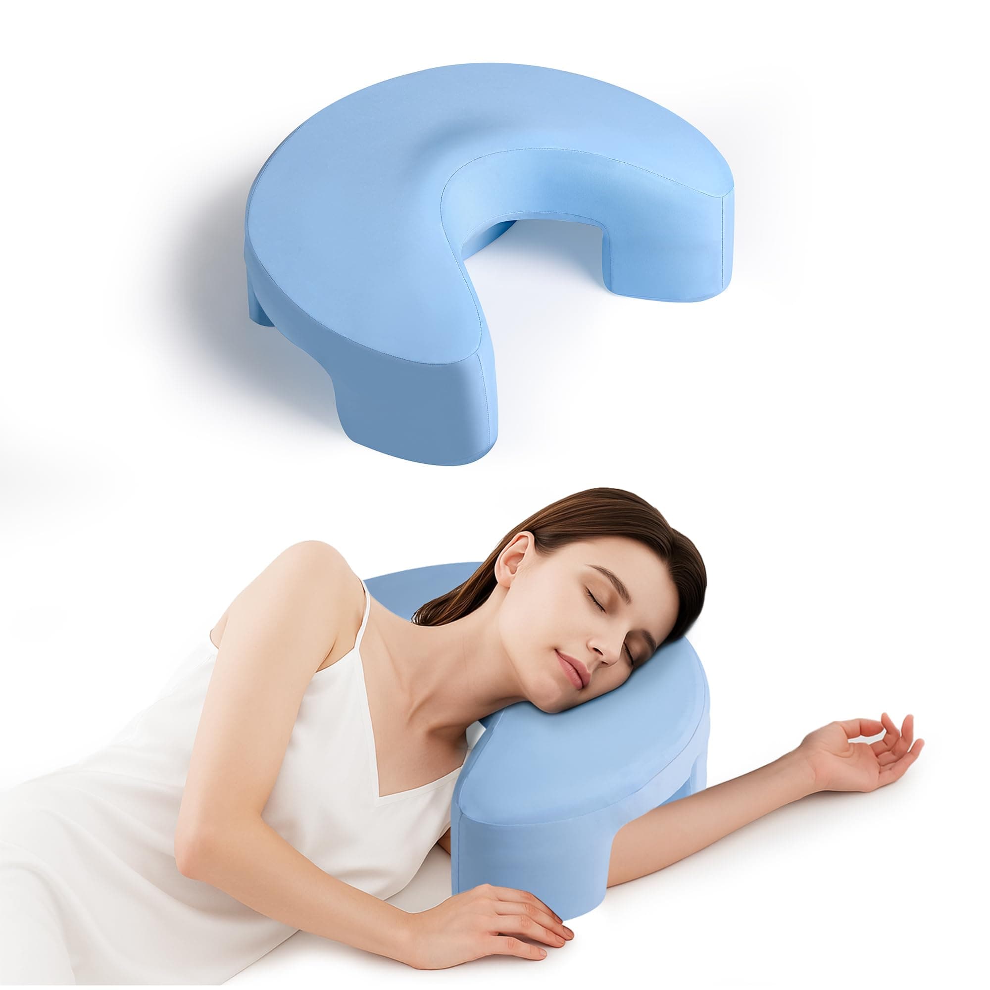 Side Sleeper Pillow for Adults, Ergonomic Memory Foam Pillow with Arm Hole for Neck and Shoulder Pain, Shoulder Pillow for Side Sleepers, Blue
