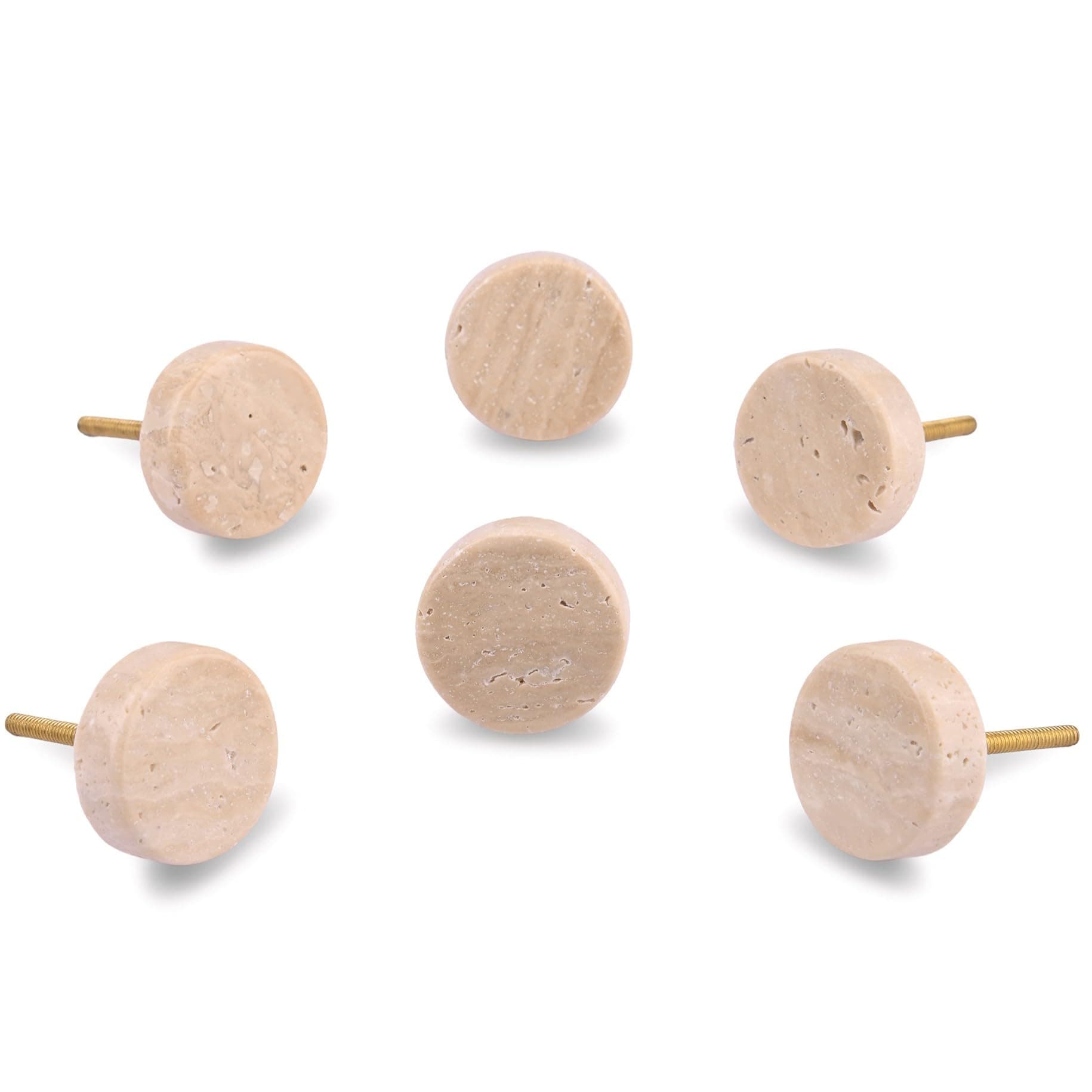 Perilla Home Set of 6 Marble Knobs for Cabinet & Drawers Decorative Travertine Round Knobs for Home Kitchen Cabinet Hardware Cupboard Glass Door Dresser Wardrobe Pulls (Beige)
