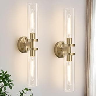 Wall Sconces Set of Two, Hardwired Brass Bathroom Sconces Wall Lighting with Clear Glass, Modern Sconces Wall Decor Set of 2 Vanity Light fixtures for Bathroom Mirror Bedroom (Bulbs Not Included)