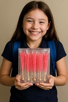Classic Rock Candy Sticks, Sugar Rock Crystal Lollipops, Individually Wrapped (Pack of 18, Pink Cherry)