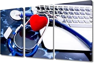 3 Panels Medical Instrument Wall Painting Medical Stethoscope on Film X-Ray Prints for Wall Decor Laboratory Art Prints Giclee Wooden Framed Gallery-Wrapped Ready to Hang (36" Wx24 H)