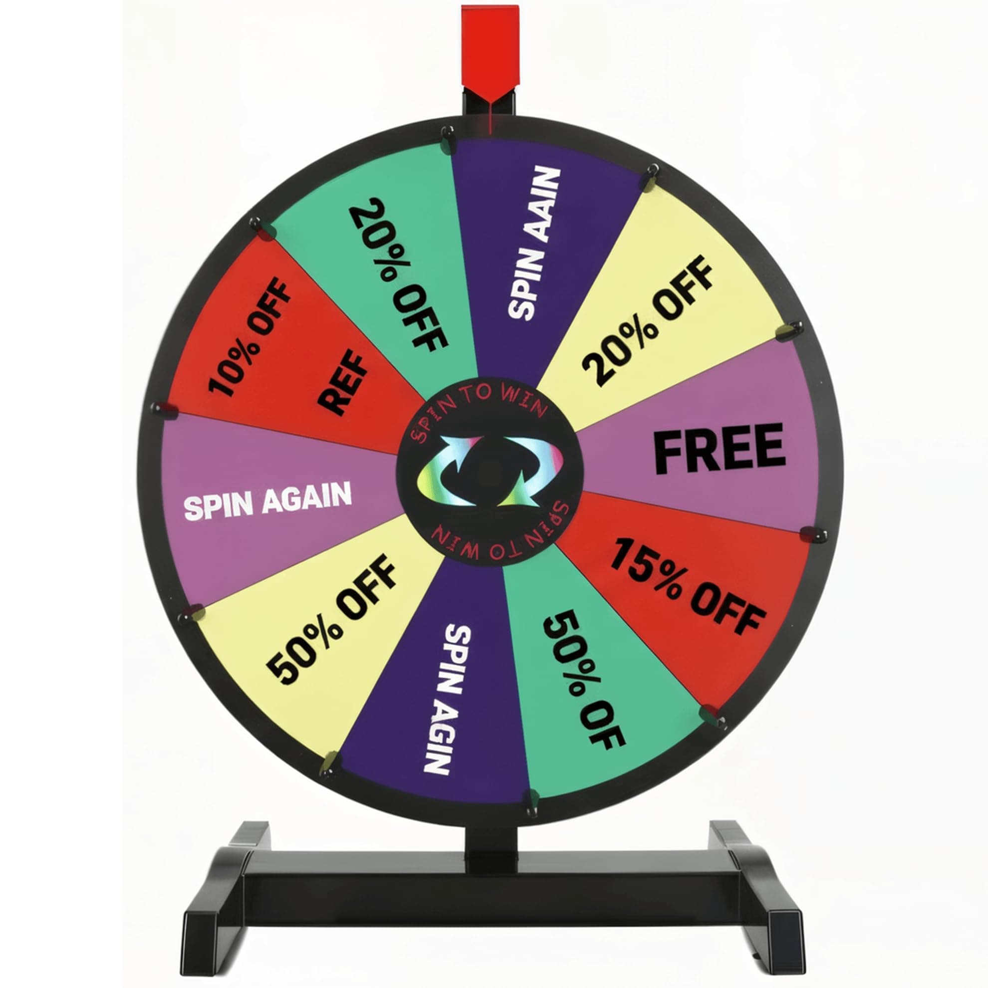 15 Inch Tabletop Spinning Prize Wheel with 10 Slots, Durable Base Stand, Dry Erase Markers & Eraser, Perfect for Classroom, Carnival, Trade Show, Party
