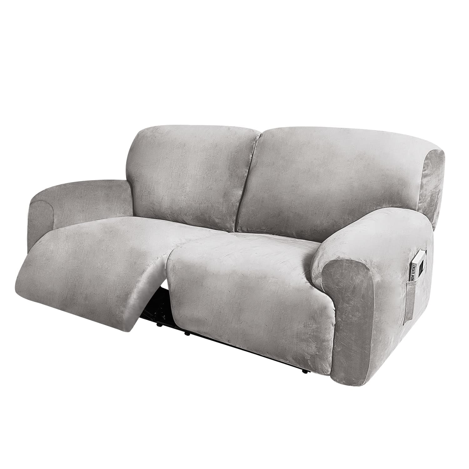 ULTICOR Extra Wide 75" - 100", Reclining 2 Seater Sofa Cover, 6-Piece Velvet Stretch, Thick, Soft, Washable (Light Grey)