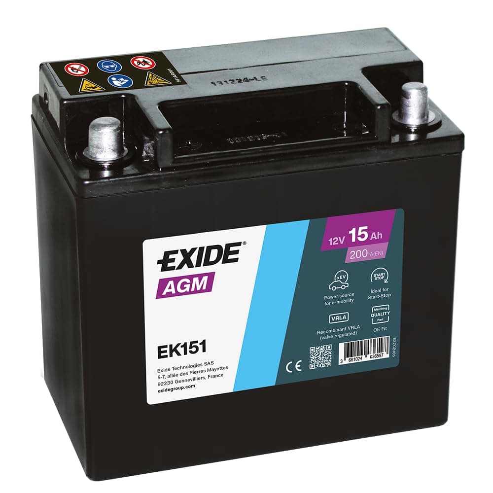 Exide Ek151 Agm Car Battery 15 Ah