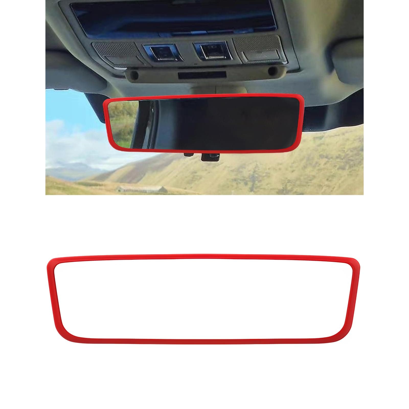 Rear View Mirror Protector Frame, Silicone Car RearView Mirror Cover Compatible with Model 3 and Y, Auto Interior Decoration Gifts, Car Accessories (Red)