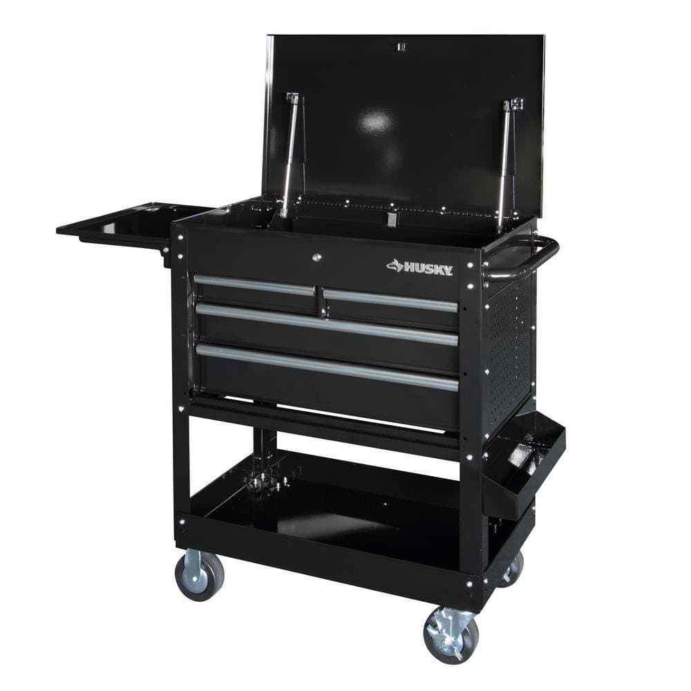 Husky 3304 Mechanics Cart with Extended Side Table and Bottle Tray