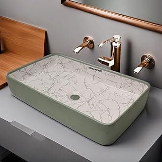 Designer Table Top Wash Basin For Bathroom | Ceramic Bathroom Sink | Wash Basin Over Counter Bathroom Basin (24 x 14 x 4 Inch) (LightGreen N White SL 64)