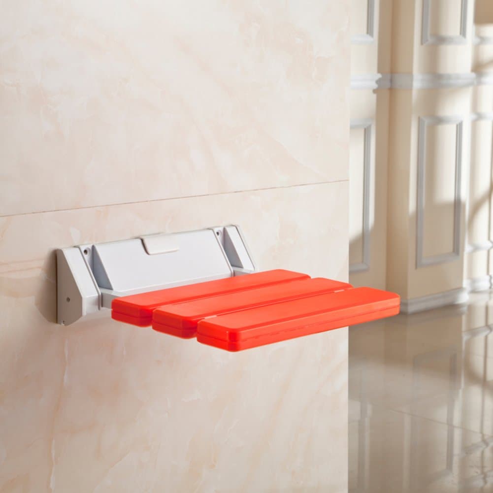 Shower seat,Folding Seats Plastic Wall Mount Changing Shoes Stool for Adults Eeniors Bathroom Corridor-red