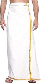 Jari Lungi Lungi Mens 100% Pure Cotton White with Gold Size 2M 1 Piece