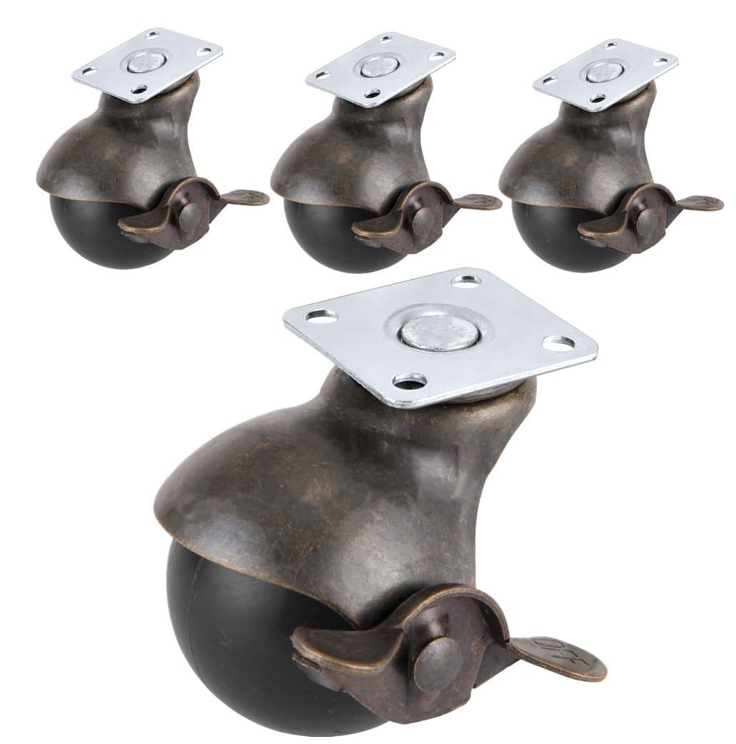 Ball Casters Wheels 1.5-Inch, Brake, 4 Pack Bronze Tone SW-Casters 1.5-Inch Brake 4 Pack
