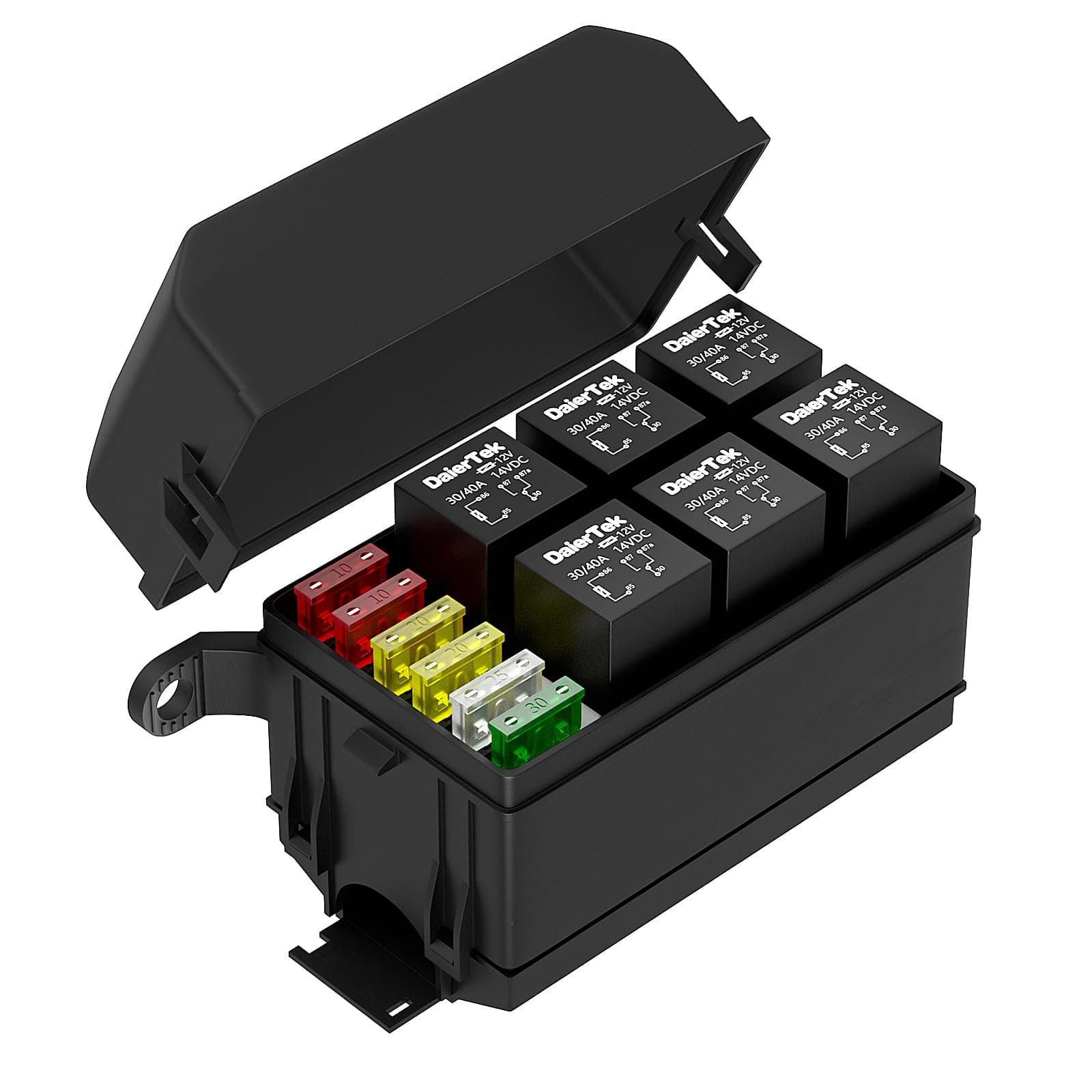 DaierTek 12V Relay Box 6 Slots Fuse Relay Block 6 Slots ATC/ATO Fuse and Relay Block with Relay Universal Fuse and Relay Box Kit for Truck Marine Boat
