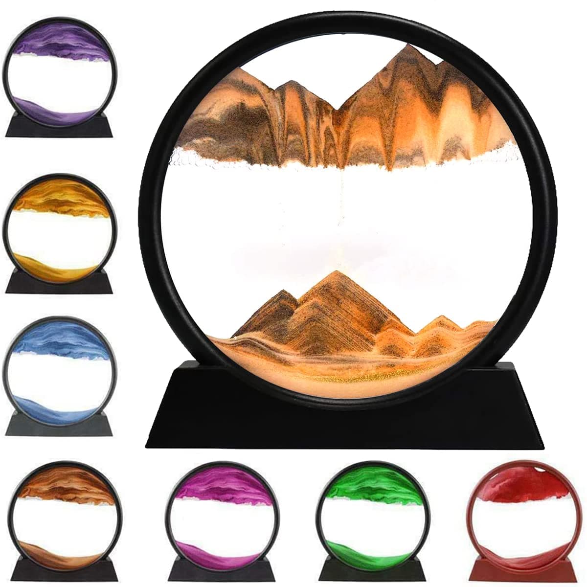 3D Dynamic Sand Art Liquid Motion, Moving Sand Art Picture Round Glass 3D Deep Sea Sandscape in Motion Display Flowing Sand Frame Relaxing Desktop Home Office Work Decor (Yellow, 12'')