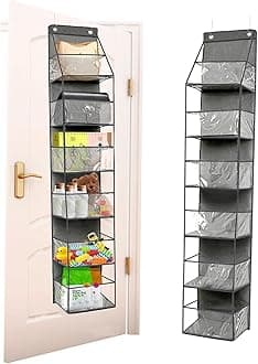 6-Shelf Over The Door Hanging Pantry Organizer, Behind The Door Storage Organizer, with Clear Plastic Pockets, for Bedrooms, Closets, Bathrooms, Small Apartments, College Dorms