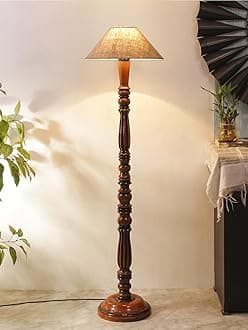 AMDHOMEAMDHOME Beige Jute Wooden Floor Lamp -39