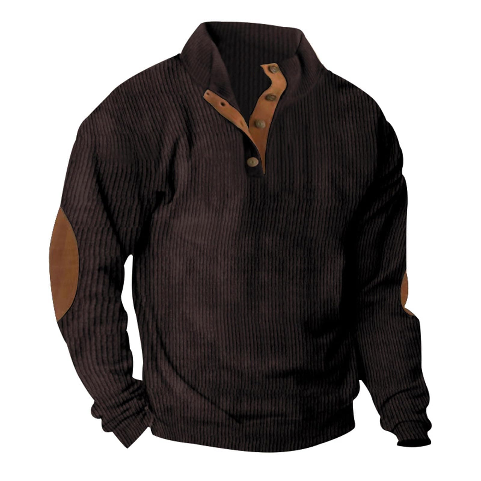 Mens Corduroy Sweatshirt Button Henley Neck Pullover Casual Long Sleeve Stand Collar Shirt