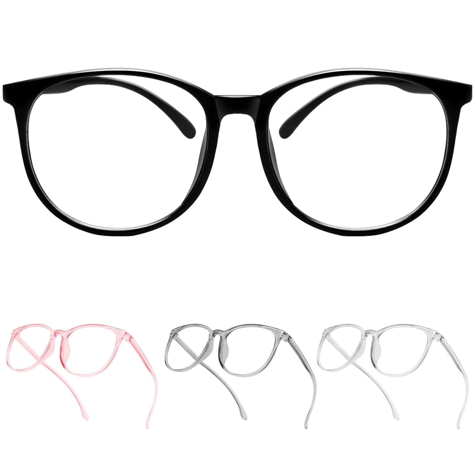 ZYNERY Blue Light Blocking Glasses, 4 PCS Stylish Fake Glasses Semi Circular Frame Gaming, Anti Glare and Reading Glasses for Men and Women