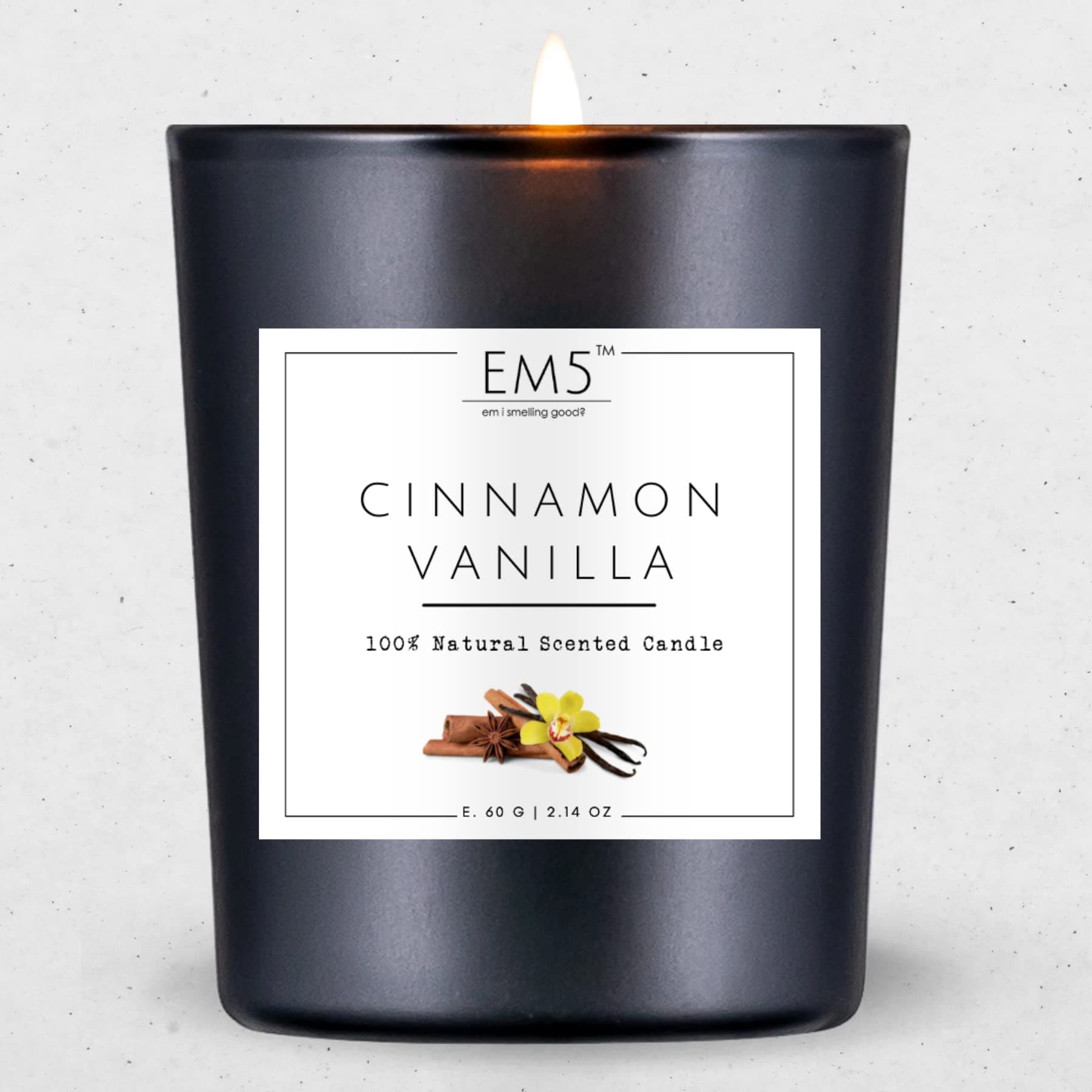 Cinnamon Vanilla Scented Candles by EM5™ | 60Gm | 20 Hrs Burn Time | Smoke Free Non Toxic Clean Burning Perfume Scented Candles for Home Decor Aromatherapy | Gift for Men and Women