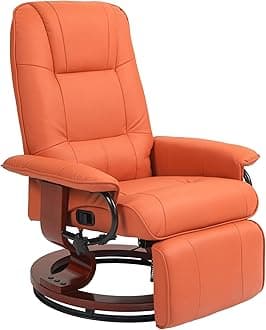 HOMCOM Faux Leather Manual Recliner, Adjustable Swivel Lounge Chair with Footrest, Armrest and Wrapped Wood Base for Living Room, Orange