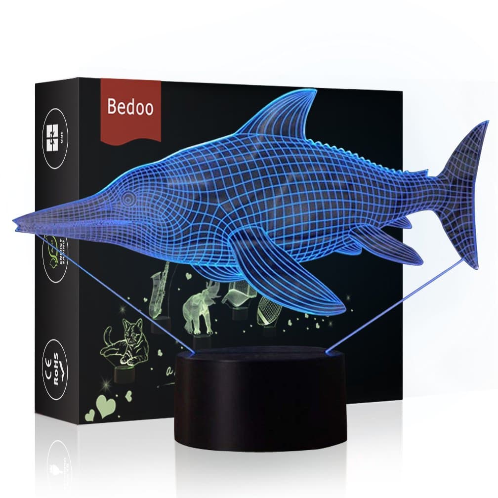 Bedoo LED Night Light Piranha Fish 3D Illusion Bedside Table Lamp 7 Colors Changing Sleeping Indoor Lighting Smart Dimmable with Remote Control