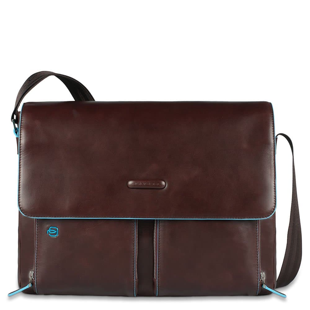 PiquadroBlue Square Messenger Leather 37 cm Laptop Compartment