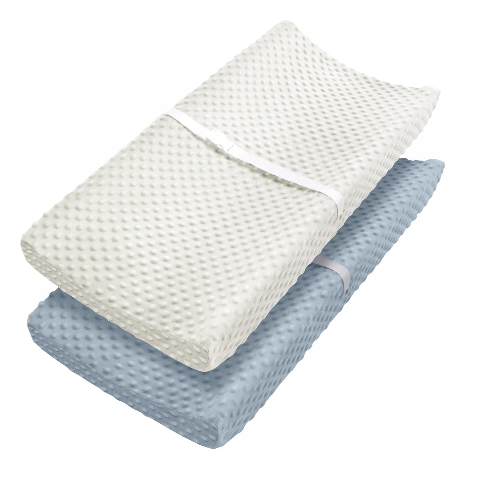 Babebay Changing Pad Cover, Ultra Soft Minky Dots Plush Changing Table Covers for Baby Boys and Girls, Breathable, 2 Pack(Blue Gray & Lily White)