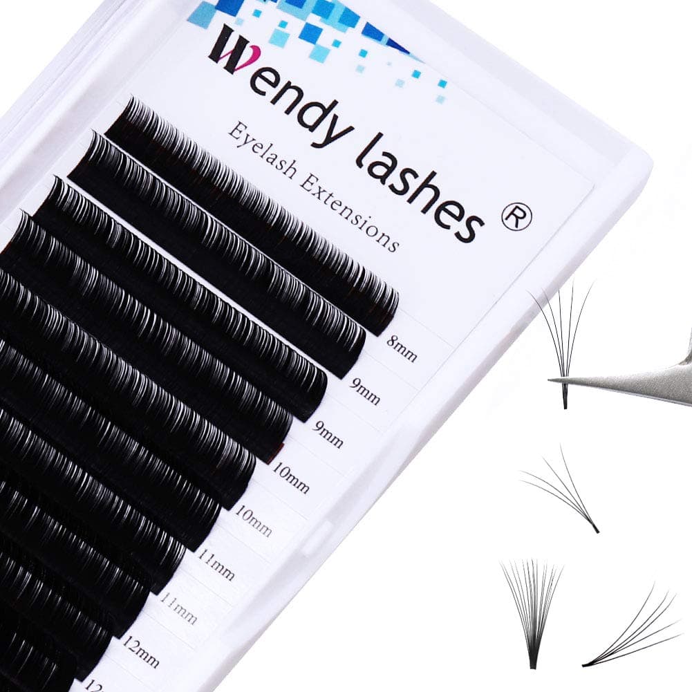 Easy Fan C Curl Mixed Self Fanning Lashes Extension 0.10mm 8-14mm Russian 3D 5D 8D Volume Individual Eyelash Extensions (KH-0.10-C-MIX8-14)