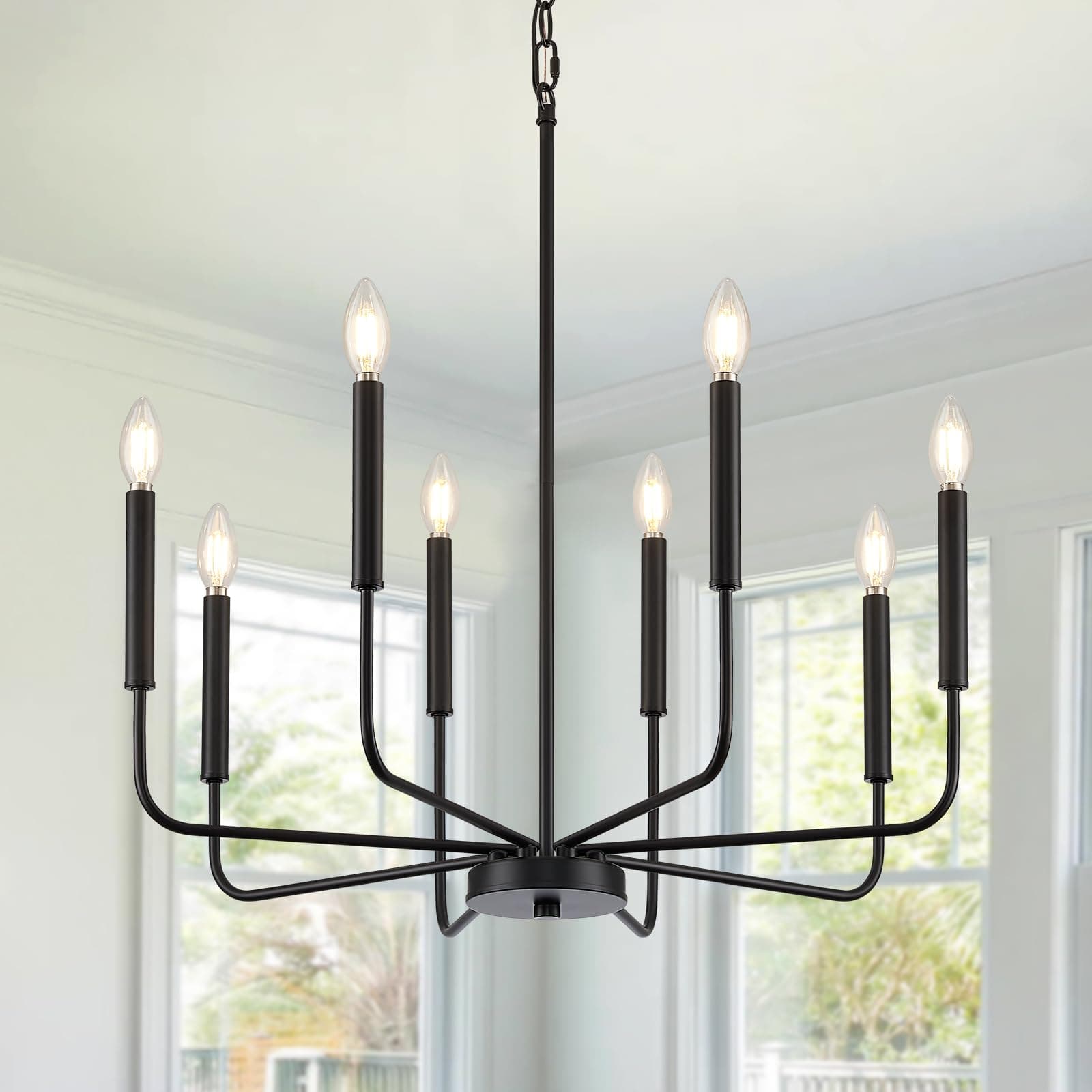Modern Black Chandelier for Dining Room,Metal 8-Light Kitchen Light Fixtures, Farmhouse Candle Hanging Pendant Light for Living Room Entryway Foyer Bedroom (Bulbs Not Included)