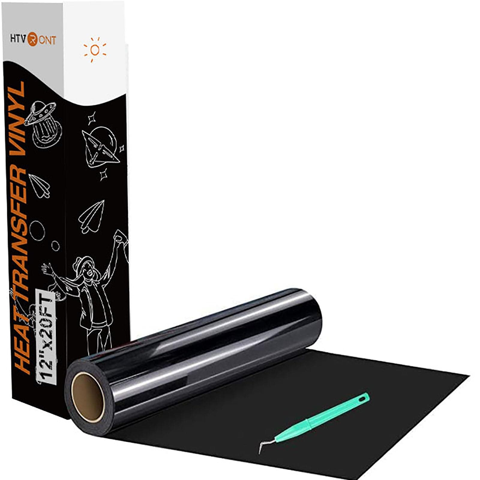 Black HTV Heat Transfer Vinyl Rolls - 12" x 20ft Black Iron on Vinyl for Shirts, Iron on for All Cutting Machines - Easy to Cut & Weed for Craft Heat Vinyl Design