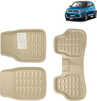 KINGSWAY Accessories Premium 3D Car Floor Mats Only Compatible with Maruti Suzuki Ignis Year 2016 Onwards All Model, Set of 3, 100% Waterproof Tray Shape PVC 3D Car Foot Mats Anti-Slip Car Mat, Beige