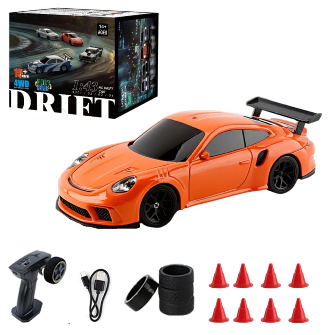 Mini RC Drift Car with Gyro, 1/43 RC Electric Racing Car 4WD Remote Control Car with Lights, High Speed RC Vehicle for Adults - RTR Version