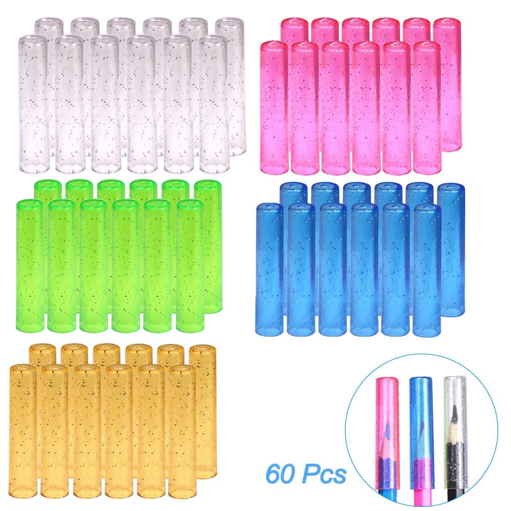 60Pcs Plastic Pencil Cap Pencil Protector Cover, Creatiees Premium Pencil Tip Cover, Multifunctional Pencil Extender Holder for Kids Students School Classroom Office Gift Prize(Assorted Colors)