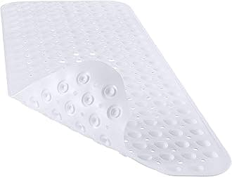YINENN Bath and Shower Safety Mats 40x16 inch, Non Slip with Suction Cups for Bathroom Stall and Tub Floor, Extra Large and Machine Washable, Drain Holes Keep Bathtub Clean, White
