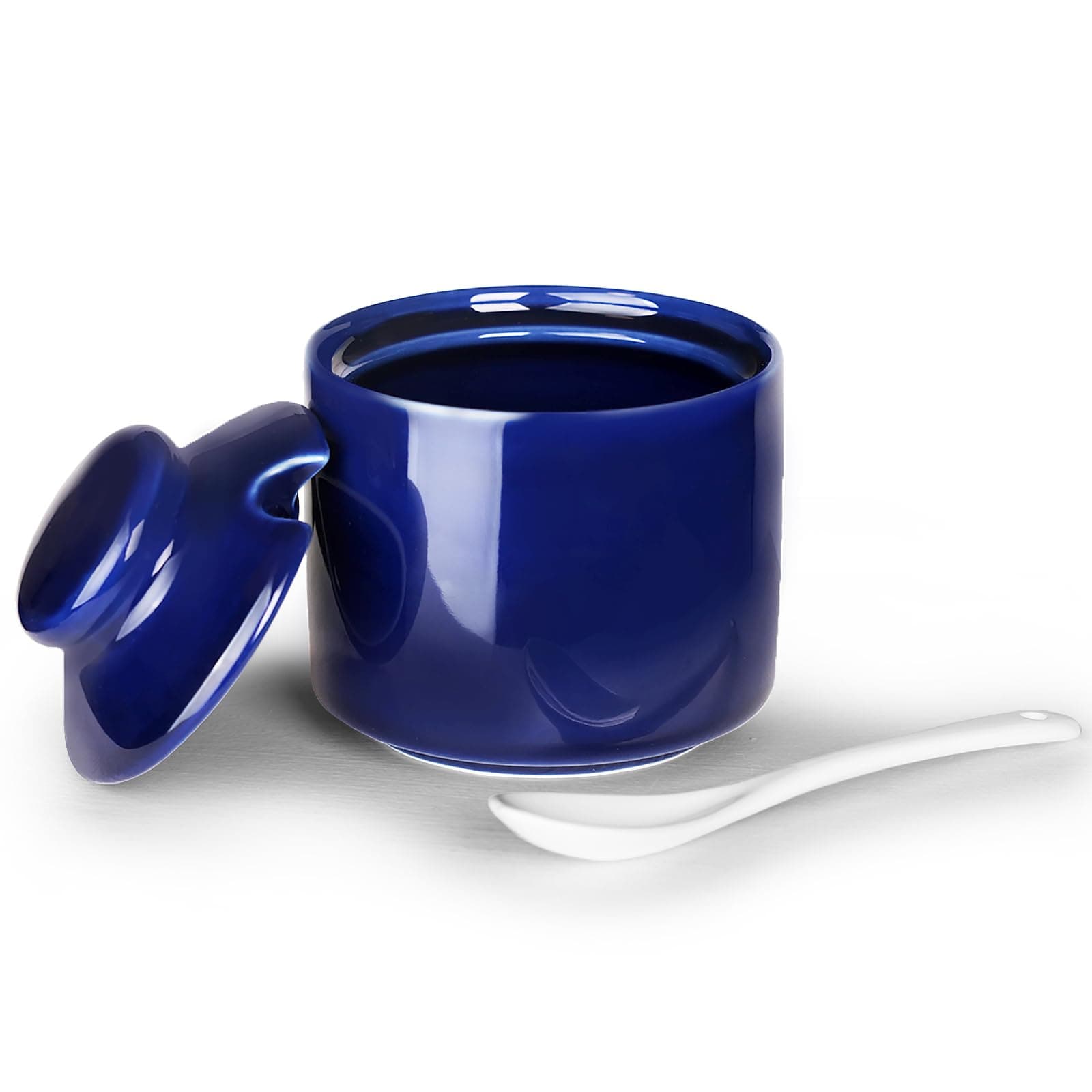 8 oz Sugar Bowl with Lid and Spoon,Ceramic Sugar Jar Sugar Dispenser Sugar Container Coffee Bar Accessories, Kitchen Countertop Canisters (Navy)