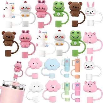 LDKEKDF 22Pcs Straw Cover for Stanley Cup, 10mm animal Silicone Cute Straw Topper for 30&40oz -9