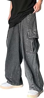 Baggy Jeans Men's Straight Leg Jeans Y2k Teenager Boy Streetwear Skateboard Trousers Fashion Oversized Pockets Cargo Denim Trousers Hip Hop Trousers with Wide Leg, gray, M