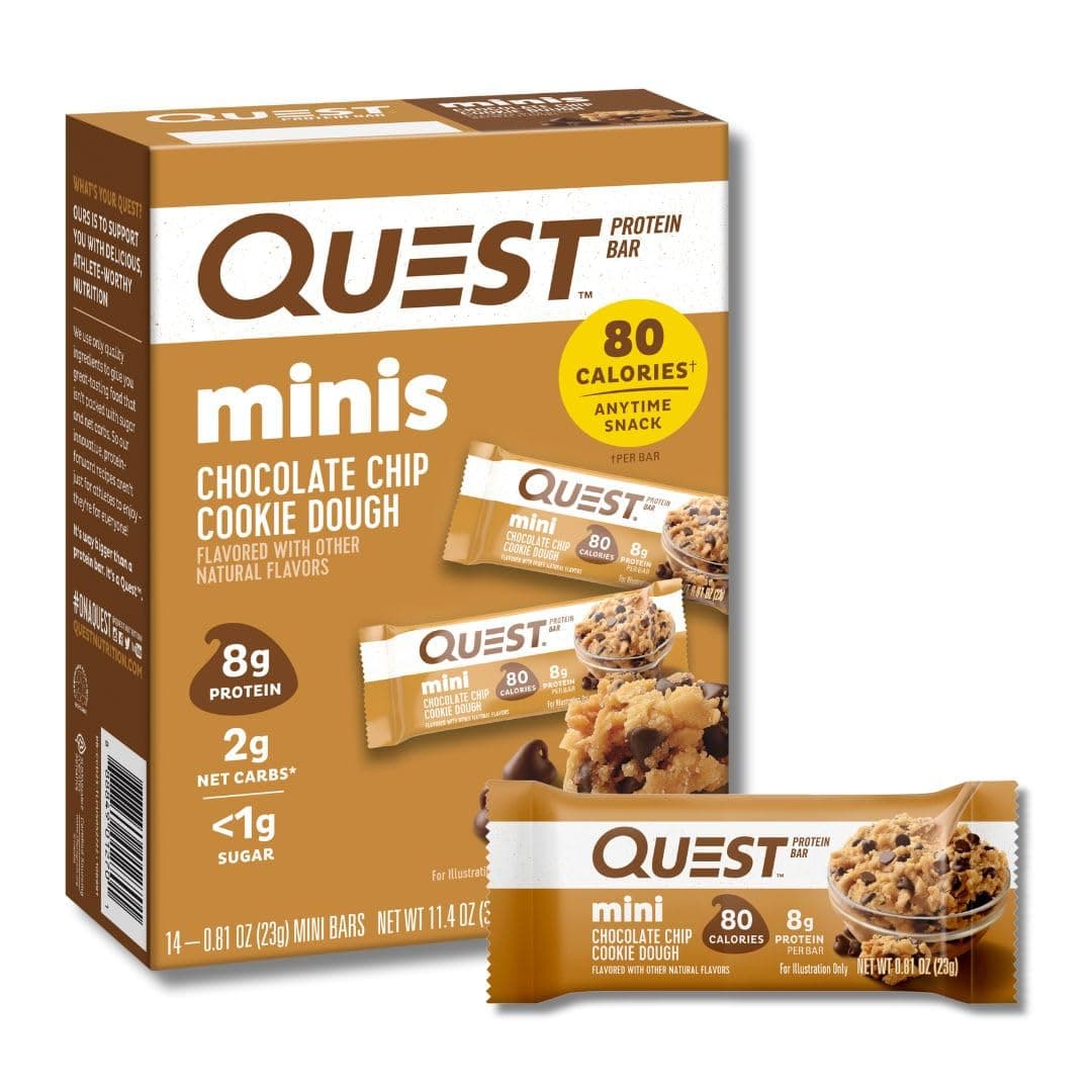 Nutrition Mini Chocolate Chip Cookie Dough Protein Bars, 8g Protein, 1g Sugar, 2g Net Carbs, Gluten Free, 14 Count