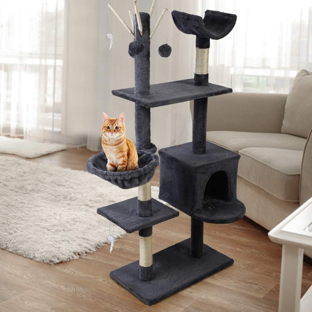 Cat Tree 140cm Tower Scratching Post Scratcher Trees Toys Condo Bed Grey