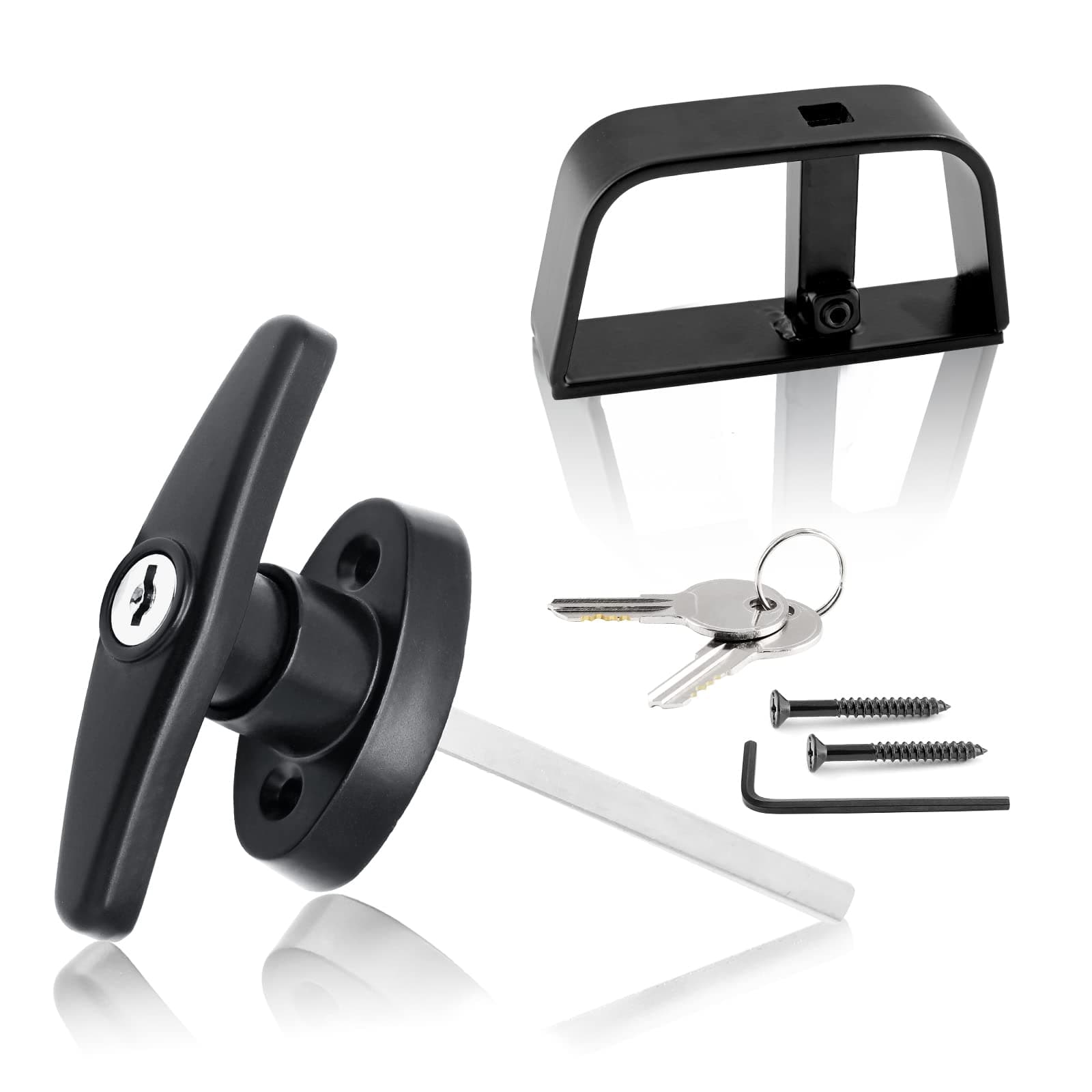 LuomorgoShed Door Latch T-Handle Lock Kit with 2 Keys, 4-1/2" Stem Storage Barn Shed Door Lock, Black