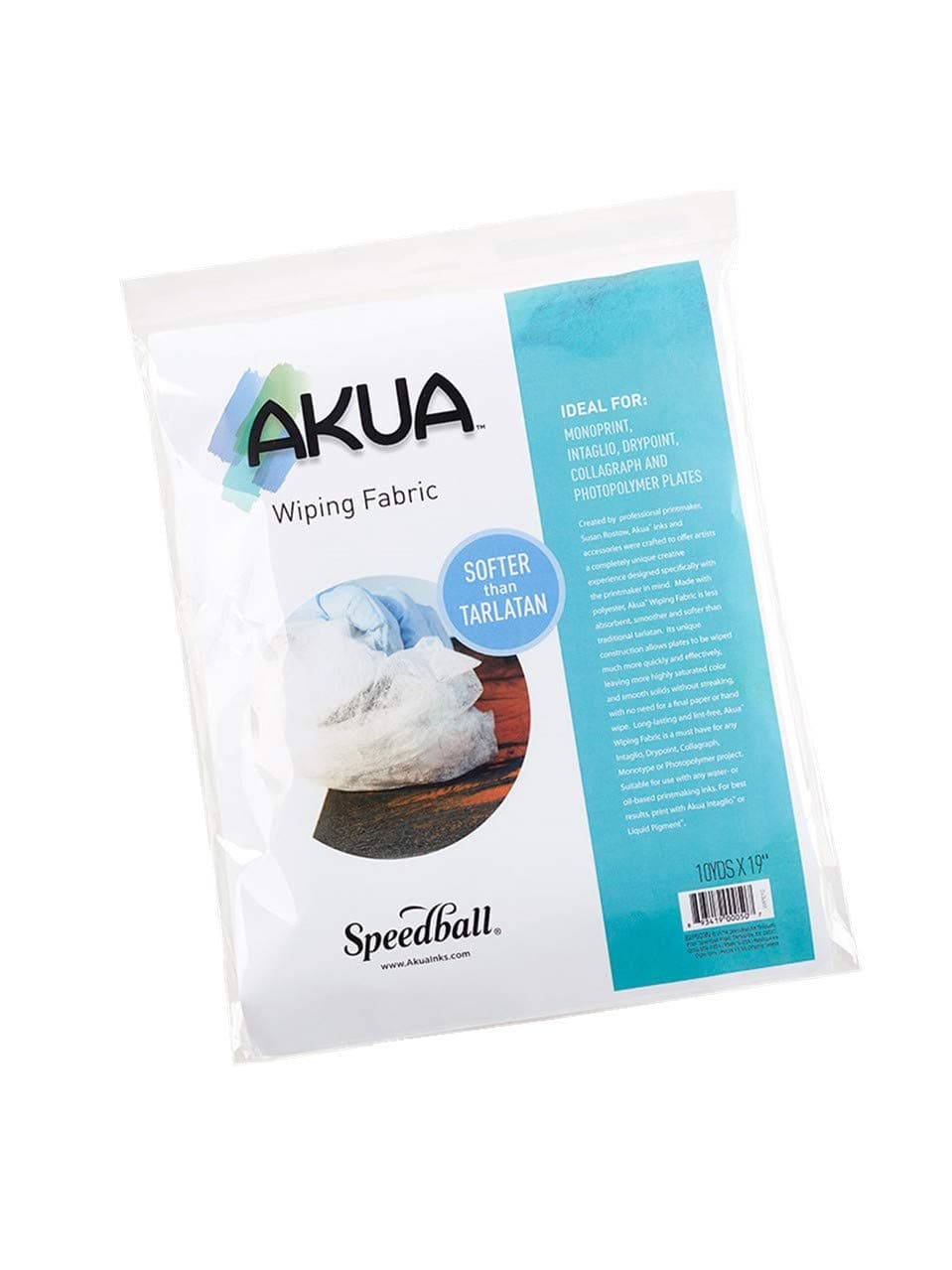 Akua Wiping Fabric, White Polyester, 19 Inch x 10 Yard Roll - Printmaking Plate Cleaning Cloth
