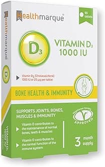 Vitamin D3 Tablets 1000iu 3 Month Supply - Premium Grade Vitamin D Supplements by Healthmarque UK; 25mcg, 90 Tablets, Bone, Muscle & Immune Support
