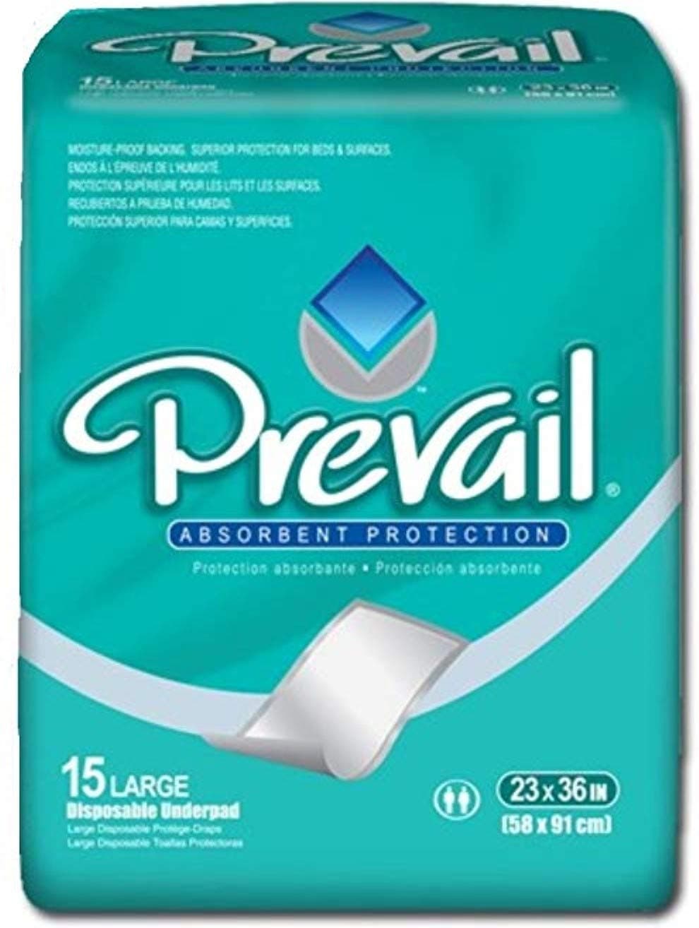 Prevail Underpads, Fluff Absorbent, Large 23" X 36", 15 Count