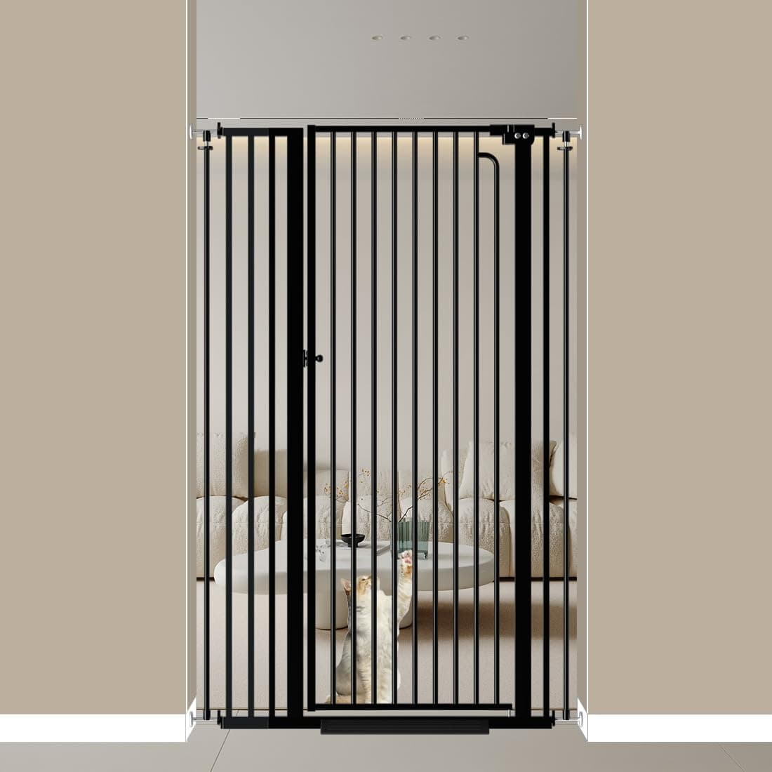 57" Extra Tall Pet Gate for Doorway 33.86'' - 38.58'' Wide Cat Gate Indoor for Stairs, Pressure Mounted Auto Close Tall Dog Gate Baby Safety Child Gate for Kids Dogs Puppy Cats (Black)