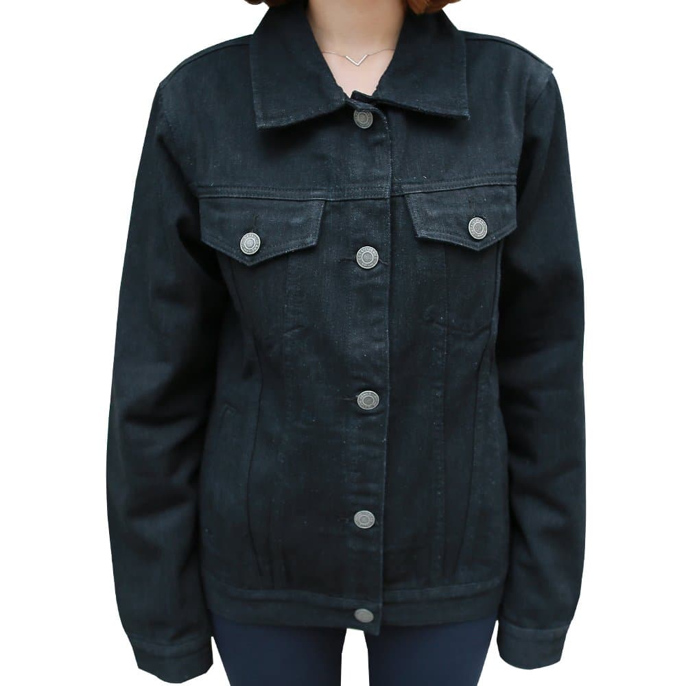 PLAYS Women's Casual Black Denim Jean Jacket (Large)
