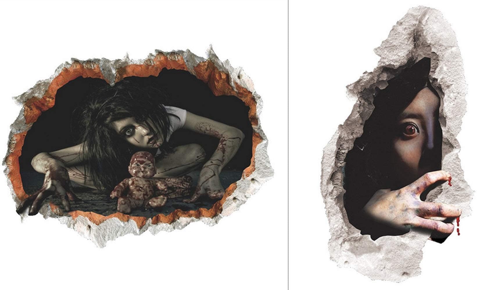 CICADAS 2 PCS Halloween Wall Stickers,Removable 3D Horror Ghost Wall Stickers,Halloween Wall Decals,Waterproof Wall Decals,60cm * 45cm