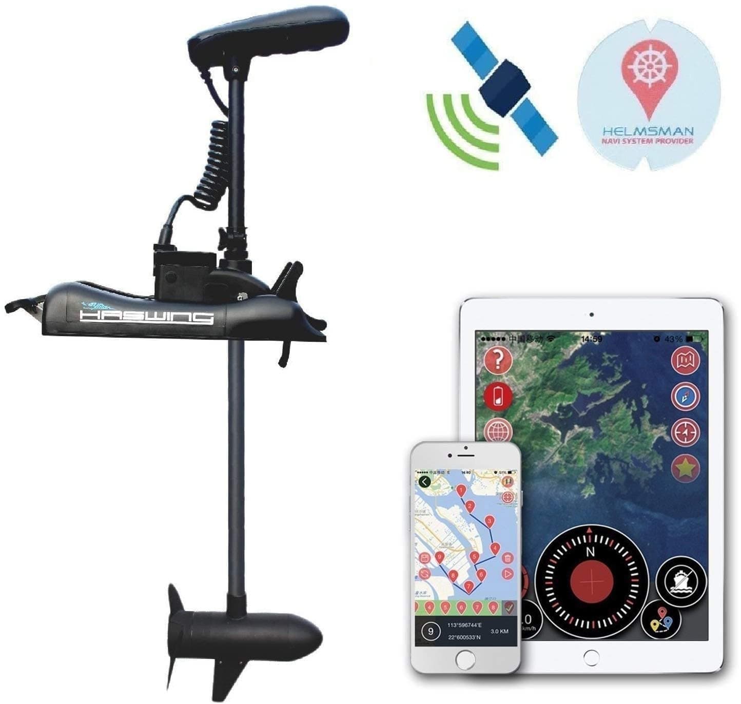 Haswing Anchor Control GPS 12V 54" Shaft 55lbs Trolling Motor with Wireless Remote for Speed. Adjustable Portable Battery Powered Electric Bow Mount for Saltwater and Freshwater Best for Boat Fishing